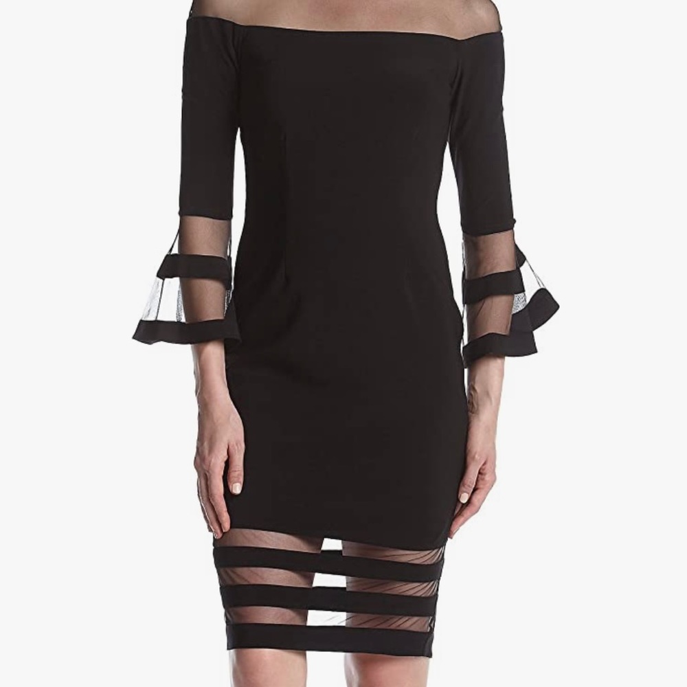 Betsy & Adam Women's Bell Sleeve Illusion Mesh Cocktail Dress